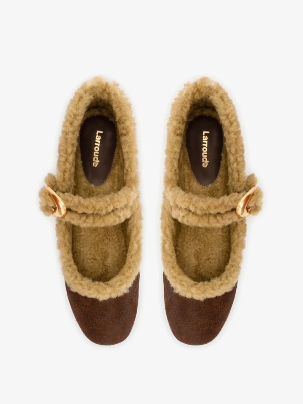 Larroude Verona Ballet Flats Cocoa Brown Leather Natural Shearling Mary Jane NWT - Picture 7 of 7